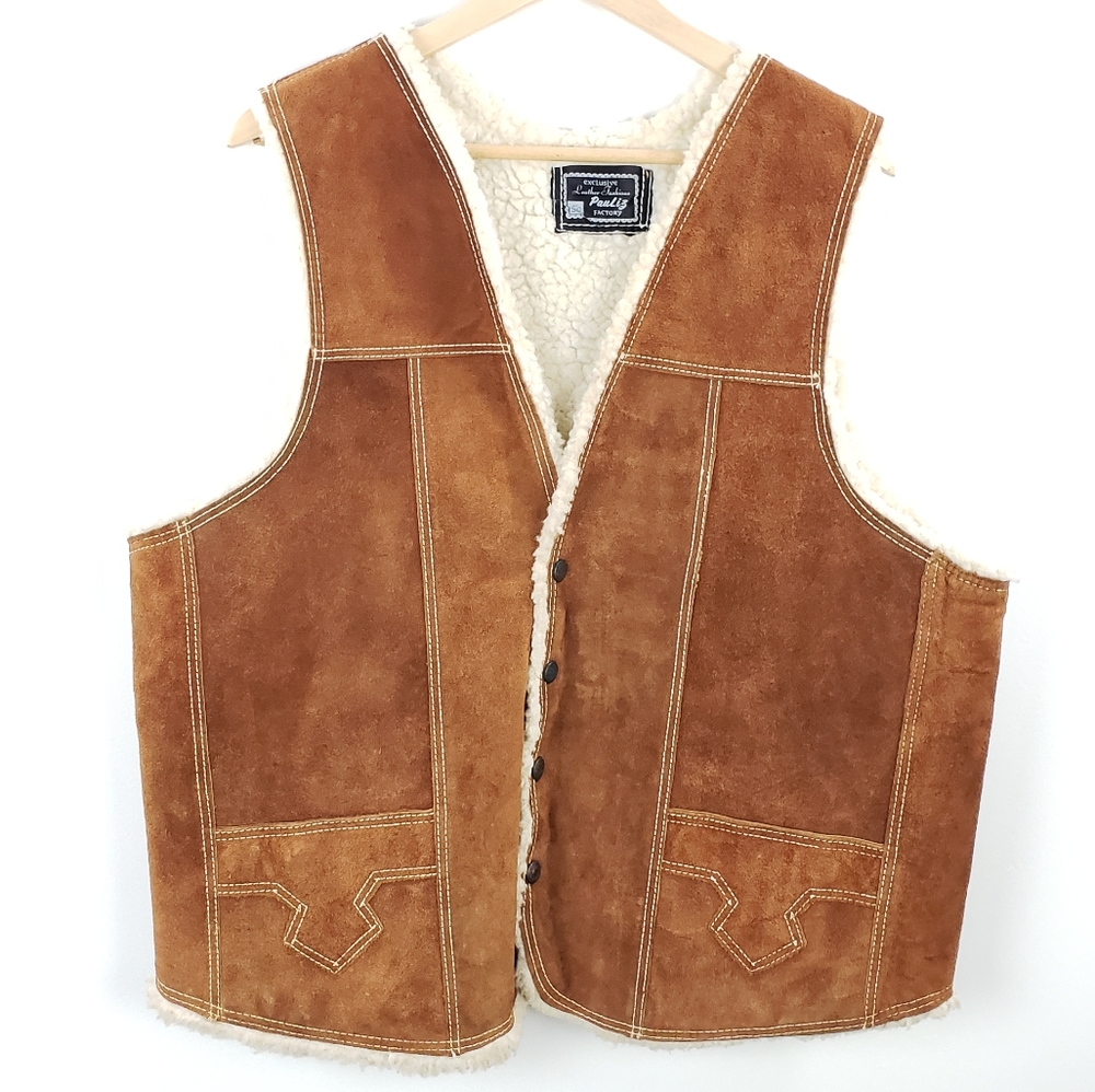 Vintage Brown Suede Sherpa Pau Liz Vest Size Large